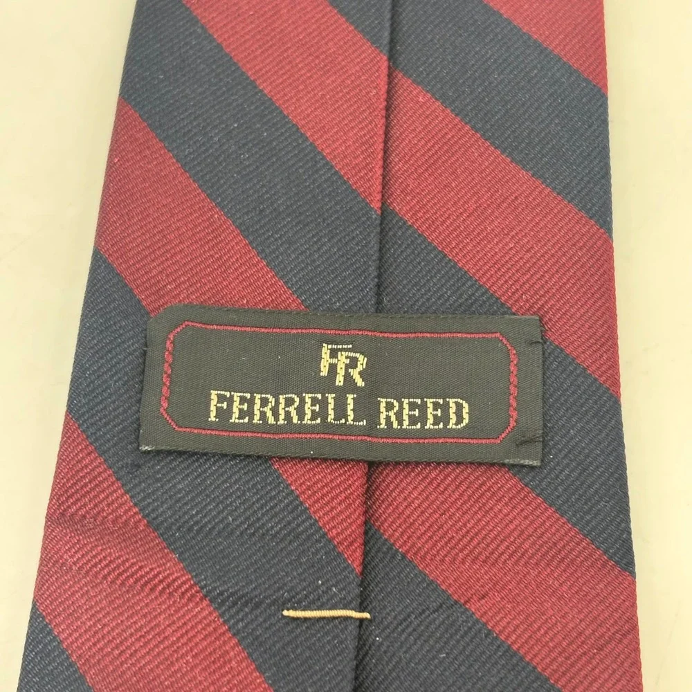Ferrell Reed Silk Tie Mens OS Navy Burgundy Rep Stripe Handmade Business Preppy